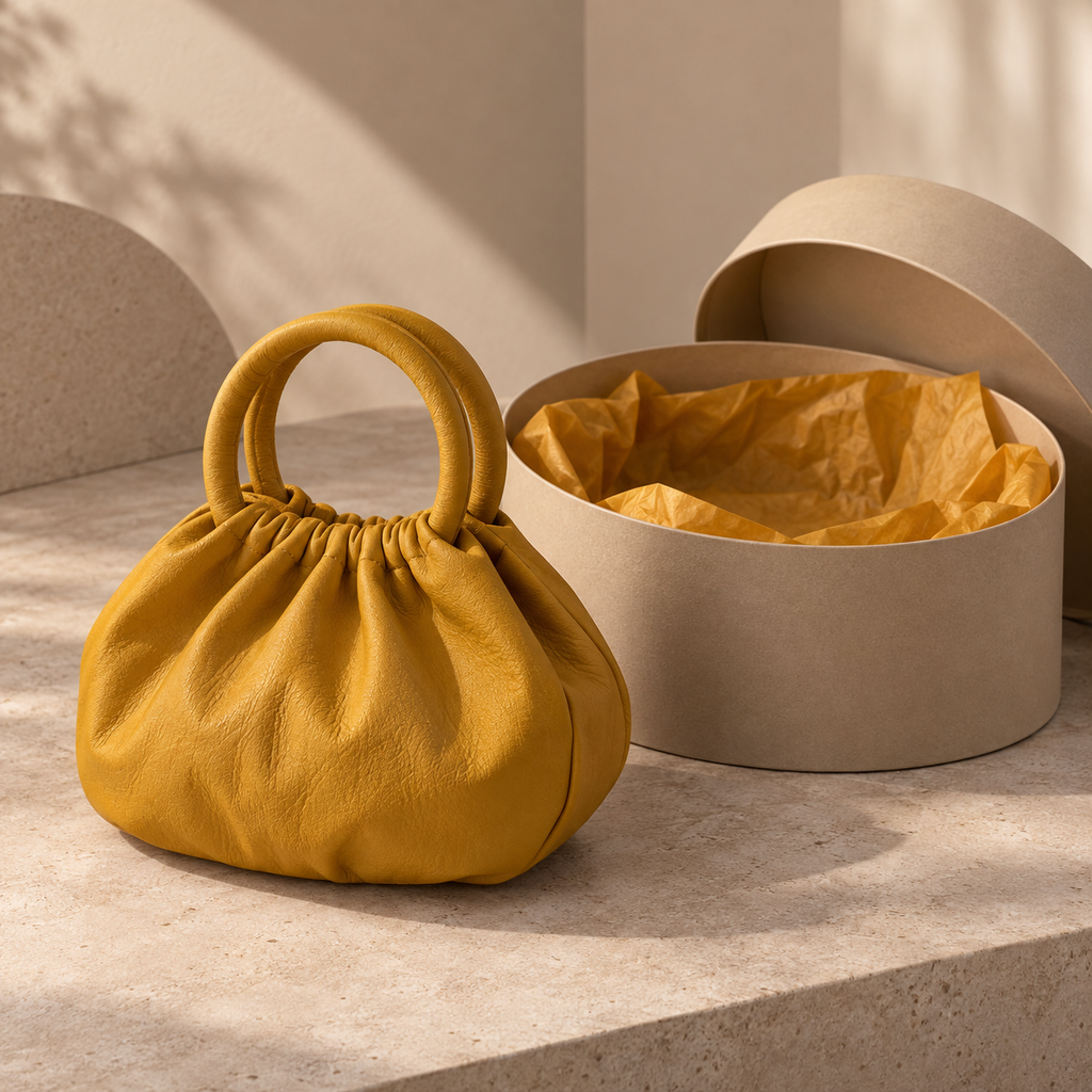 Ochre Gather Handbag with Rounded Top Loops