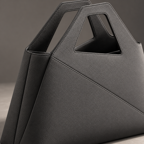 Charcoal Fold Handbag with Angular Cutout Handles