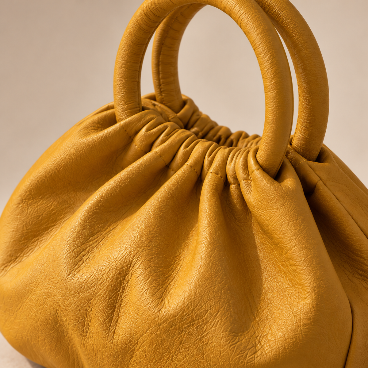 Ochre Gather Handbag with Rounded Top Loops