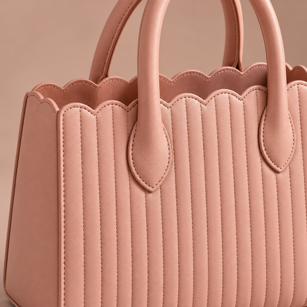 Blush Scallop Handbag with Twin Rounded Handles