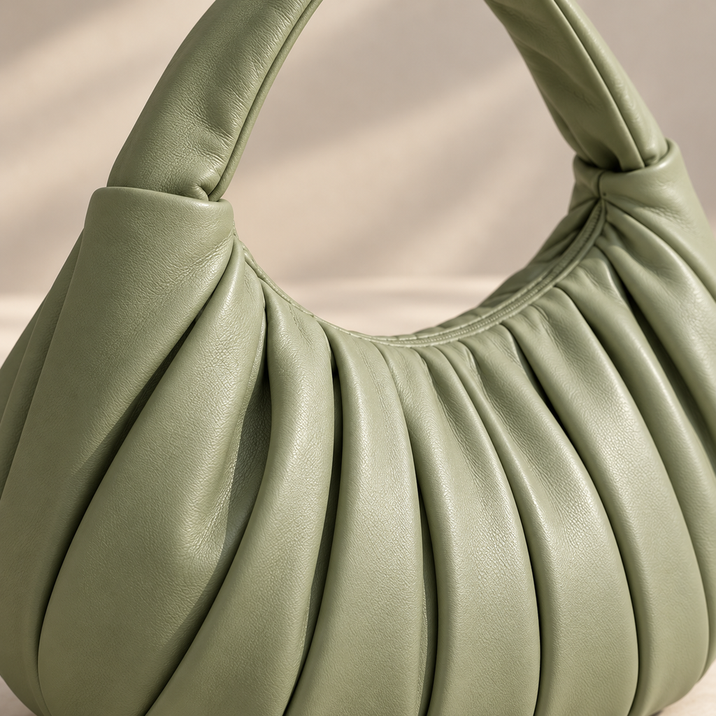 Sage Pleat Handbag with a Wide Loop Handle