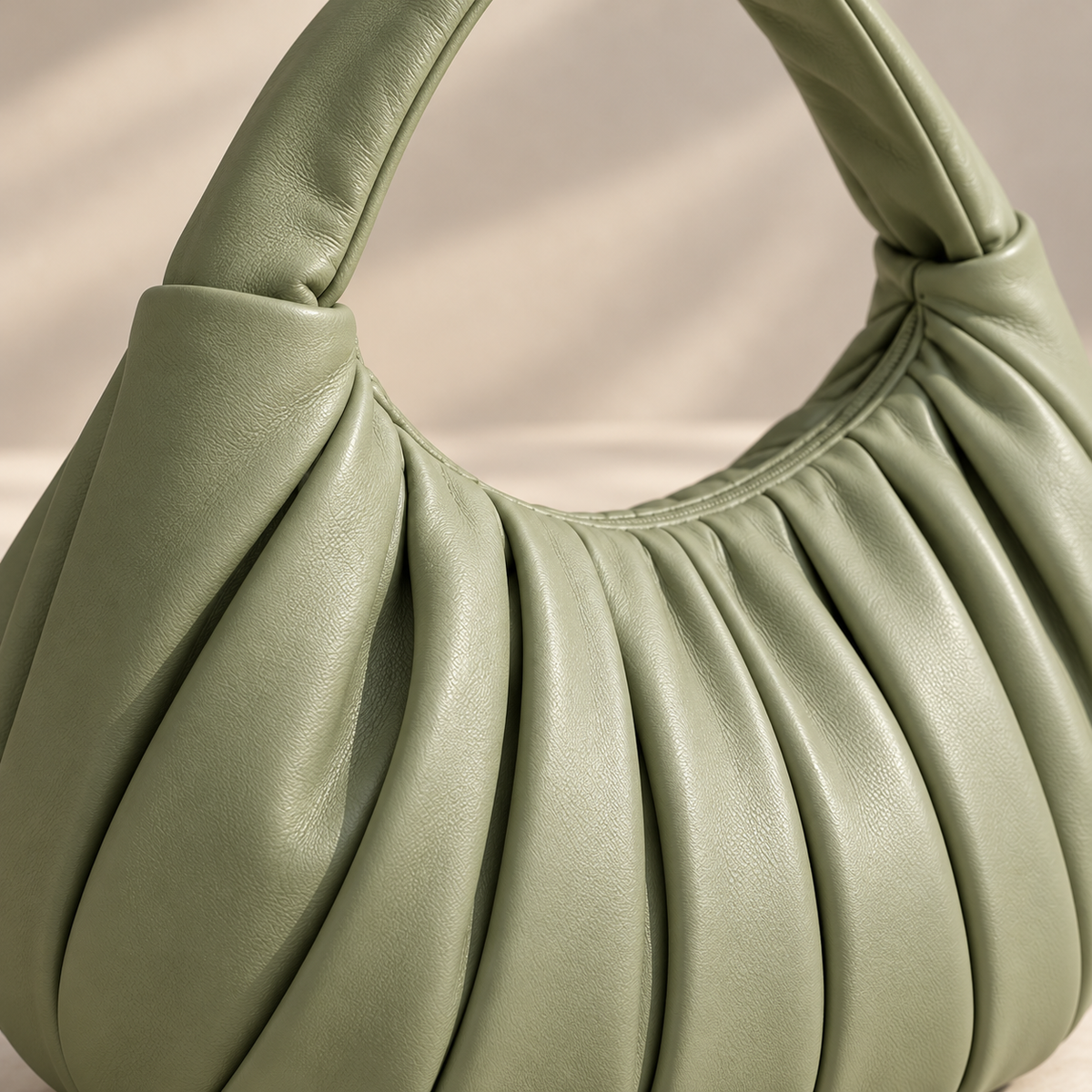 Sage Pleat Handbag with a Wide Loop Handle