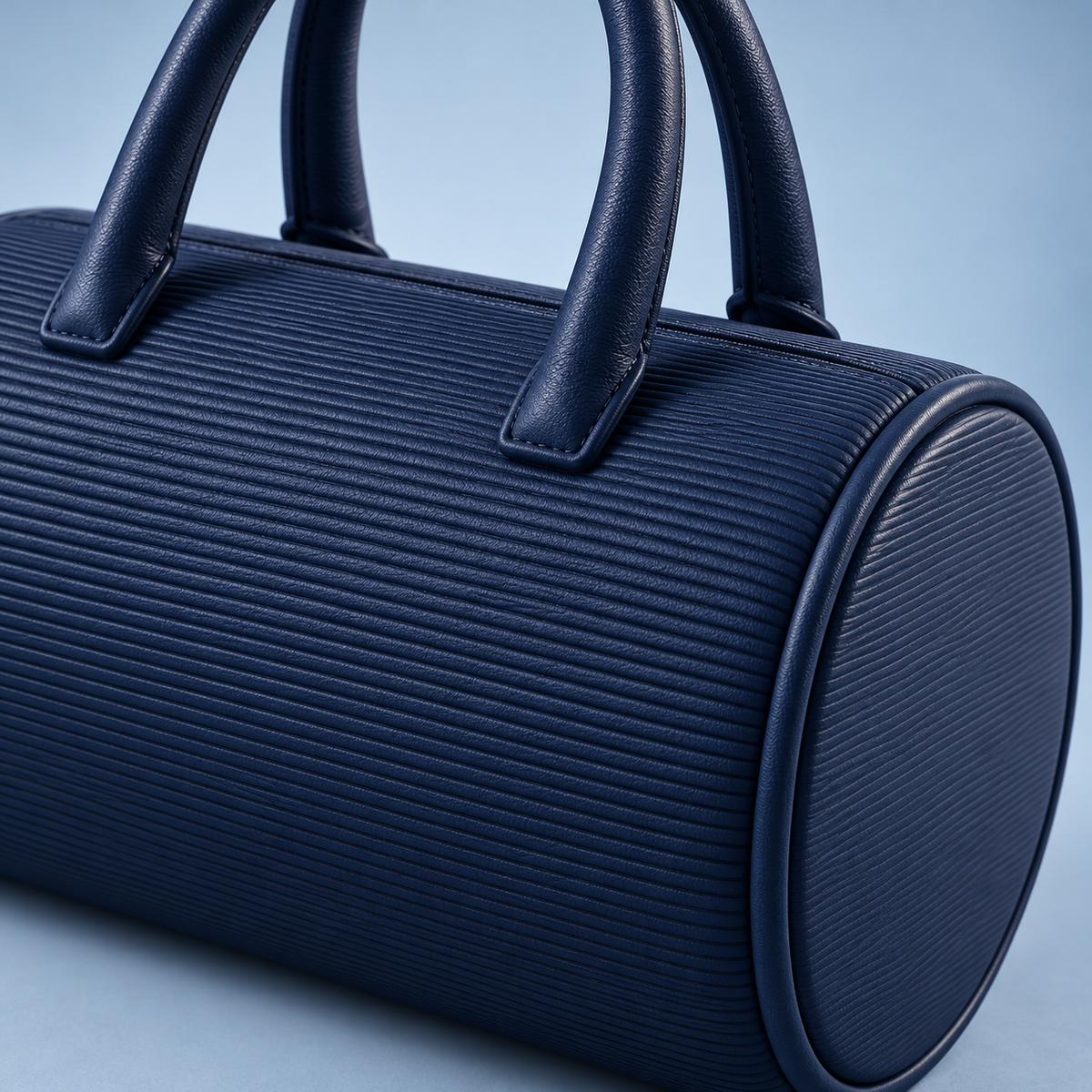 Navy Barrel Handbag with Circular End Panels