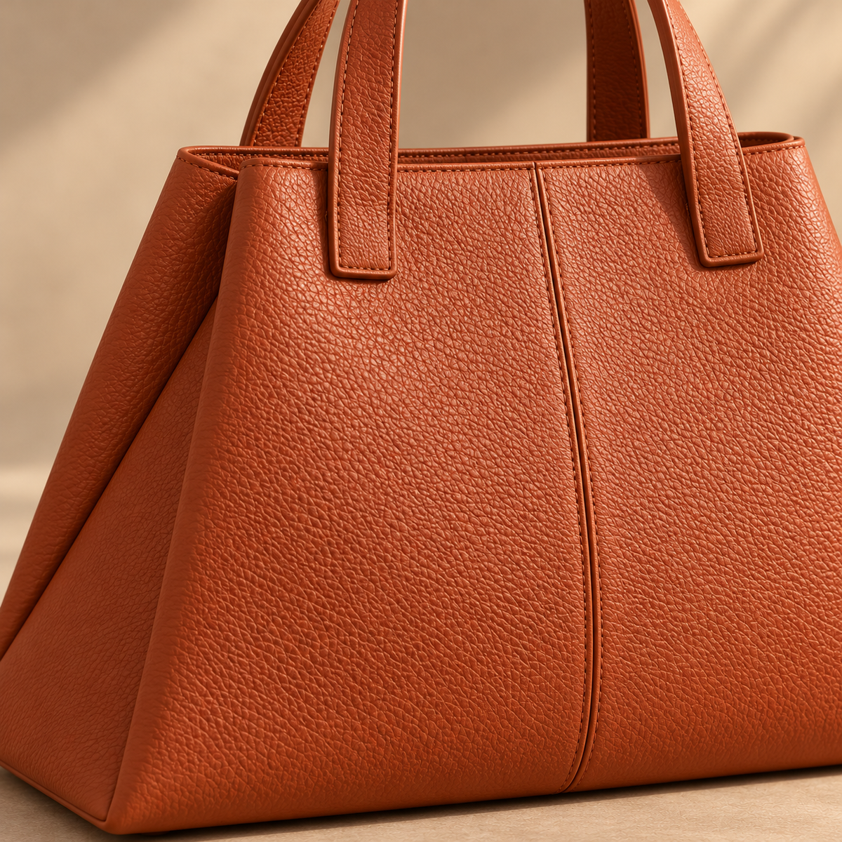 Terracotta Trapeze Handbag with Sculpted Top Handles