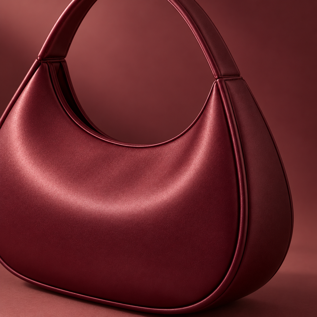 Wine Crescent Handbag with a Single Arched Handle