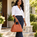 Terracotta Trapeze Handbag with Sculpted Top Handles